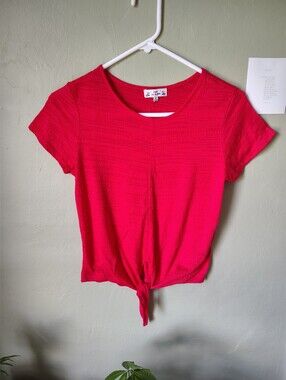 Poof New York Women's Medium Red Short Sleeve Top w/ Tie Front
